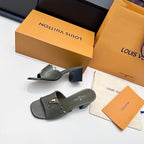LV 26s High Heels 65 Sandals Moss Green Calfskin 622400