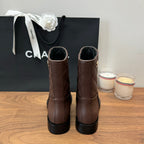 CC Short Boots Earth Brown Quilted Calfskin