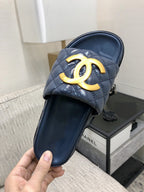mule sandal 30 blue quilted waxed leather
