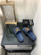 mule sandal 30 blue quilted waxed leather