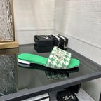mule sandal green white houndstooth fabric