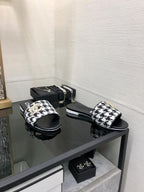 mule sandal black white houndstooth fabric