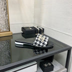 mule sandal black white houndstooth fabric