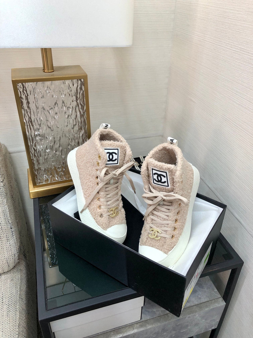 CC High Top Sneaker Beige Wool