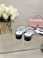 CC 25C Mid Heel Mule White Fabric Material 212959