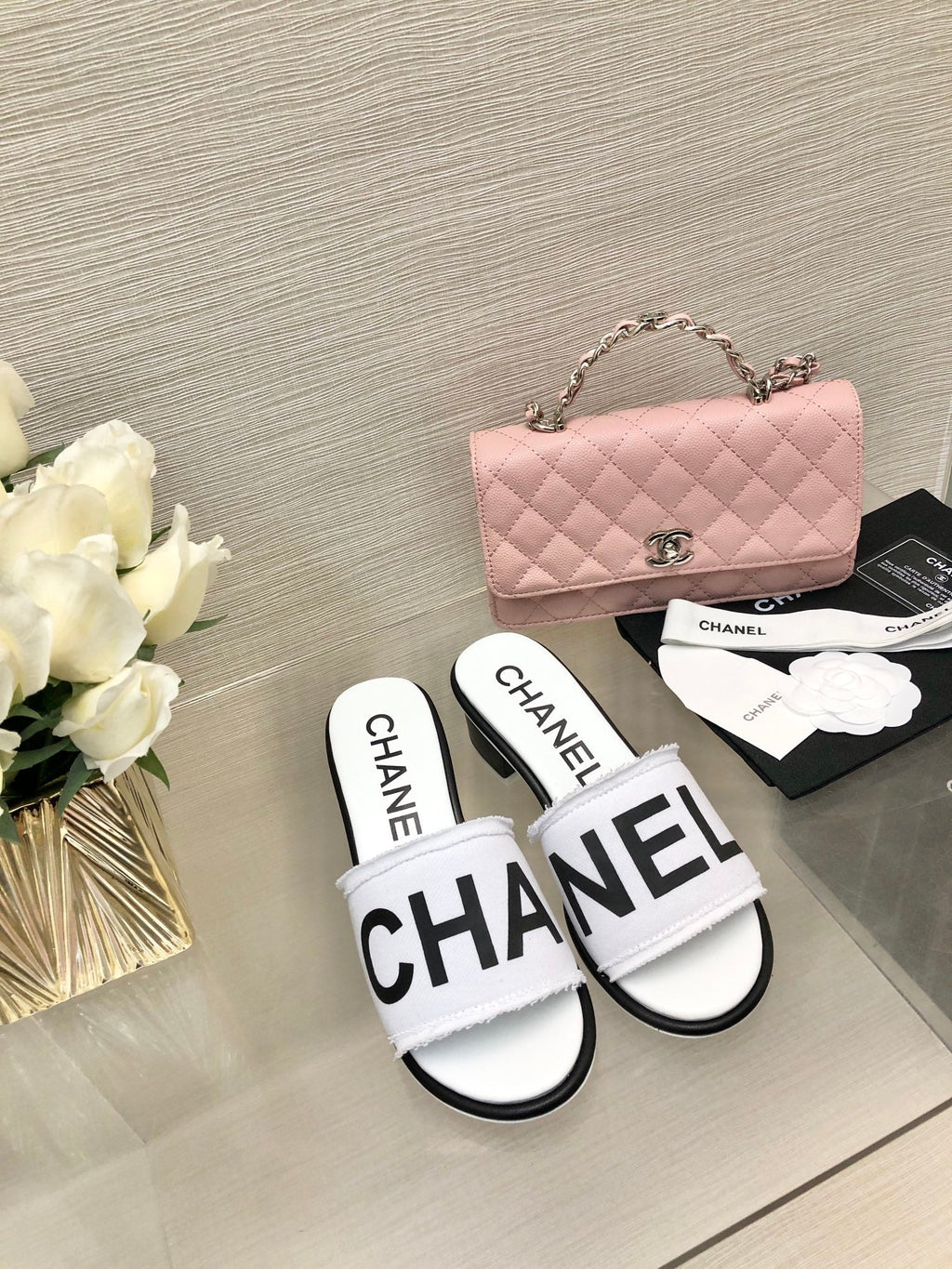 CC 25C Mid Heel Mule White Fabric Material 212959