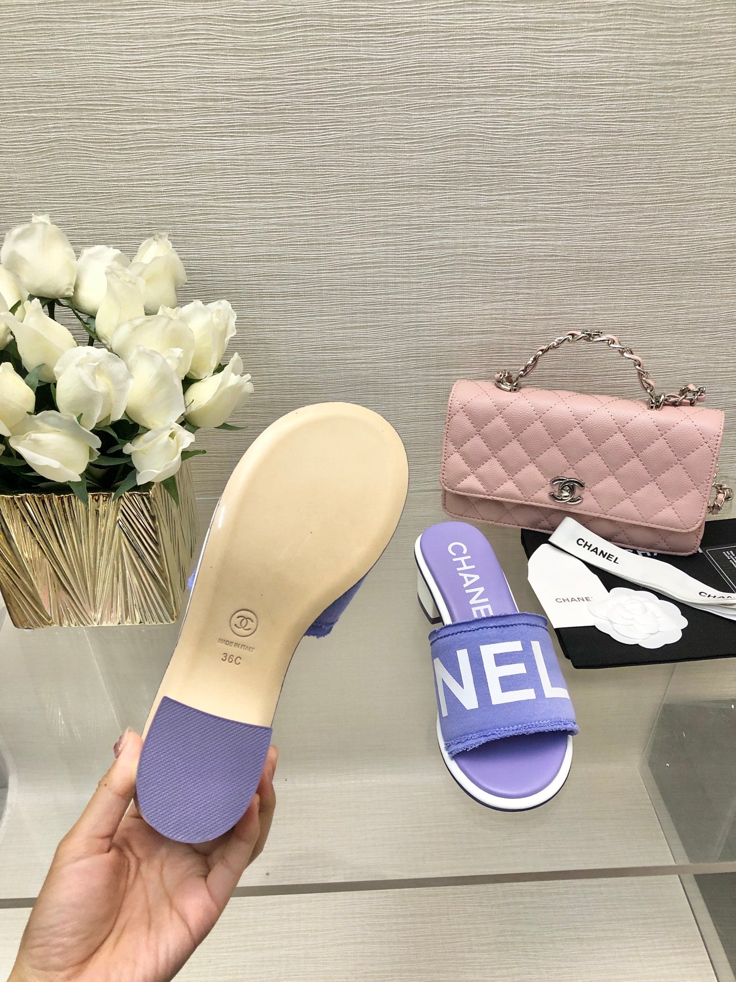CC 25C Mid Heel Mule Pearl Violet Fabric Material 212960