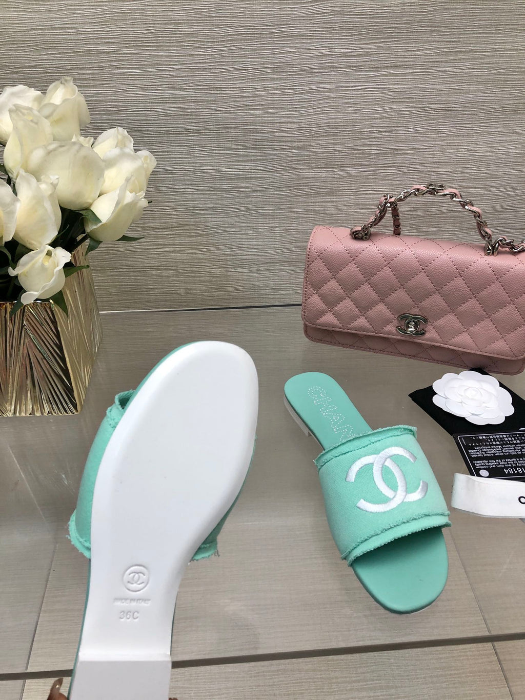 CC 25C Slippers Turquoise Fabric Material 212963