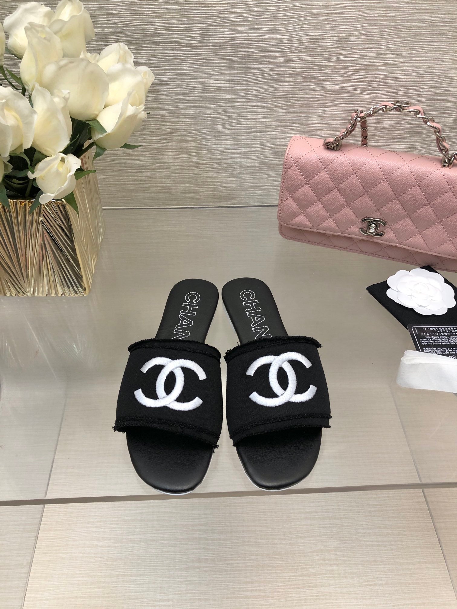 CC 25C Slippers Black Fabric Material 212964