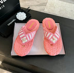cc thong sandal striped pink white satin fabric
