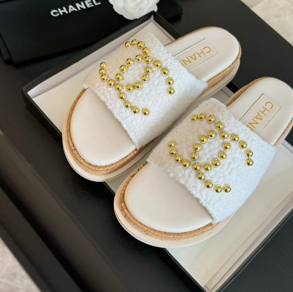 CC 25C Slippers White Satin Fabric 212980