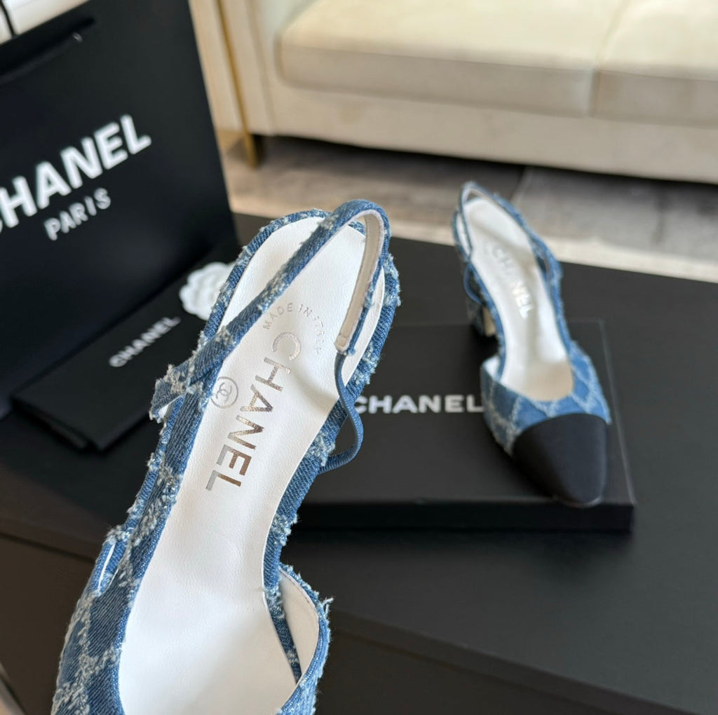 slingbacks 95 blue quilted denim