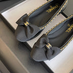 BALLET FLAT BLACK CALFSKIN AND FABRIC