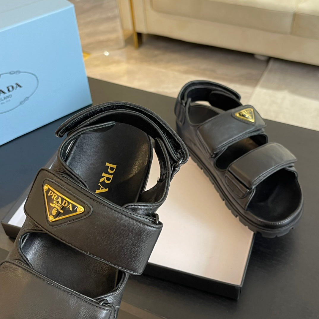 PRA FLAT NAPPA SANDALS BLACK LAMBSKIN
