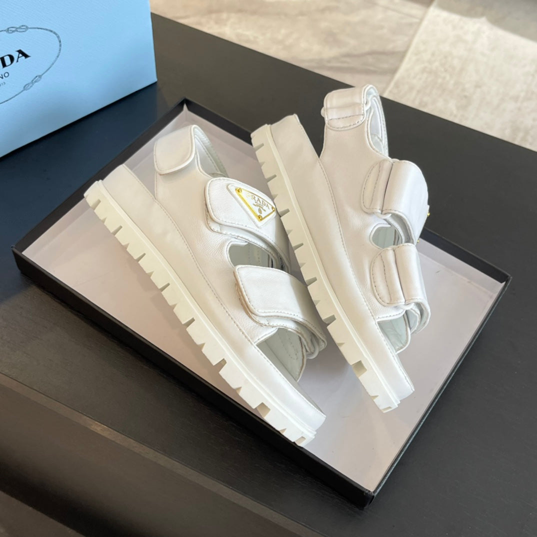 PRA FLAT NAPPA SANDALS WHITE LAMBSKIN