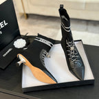 CC Ankle Boots Black Chain Wool And Lambskin