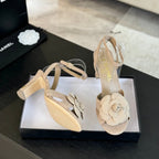 sandal flower high heel 80 beige suede