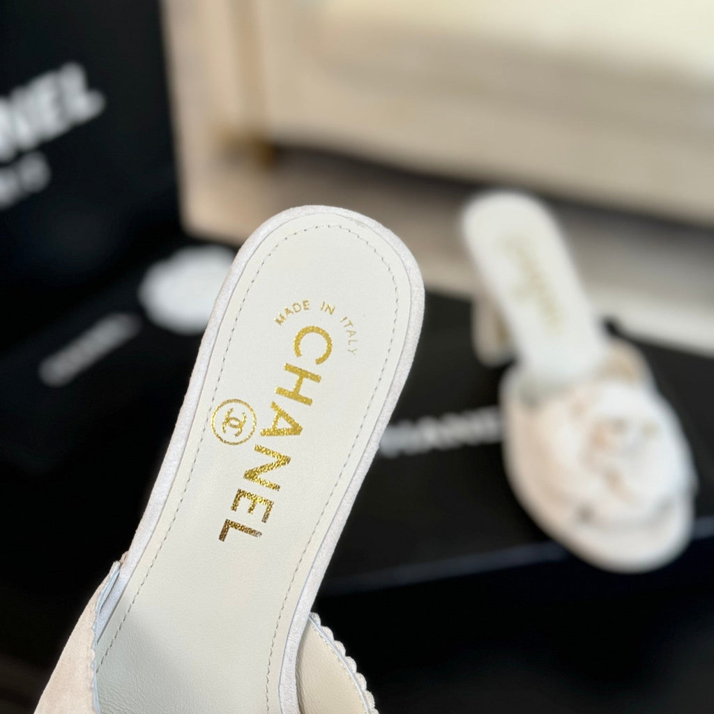 mule sandal flower high heel 80 white suede