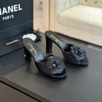 mule sandal flower high heel 80 black satin