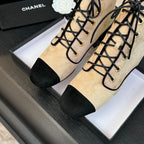 CC LACE-UP SHORT BOOTS IN SEPIA BEIGE MIX BLACK SUEDE