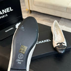 ballet flat white quilted lambskin large black cc logo