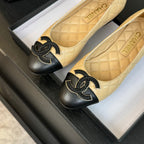 ballet flat beige quilted lambskin large black cc logo