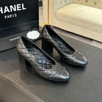 ballet flat with high heel 7cm black quilted lambskin
