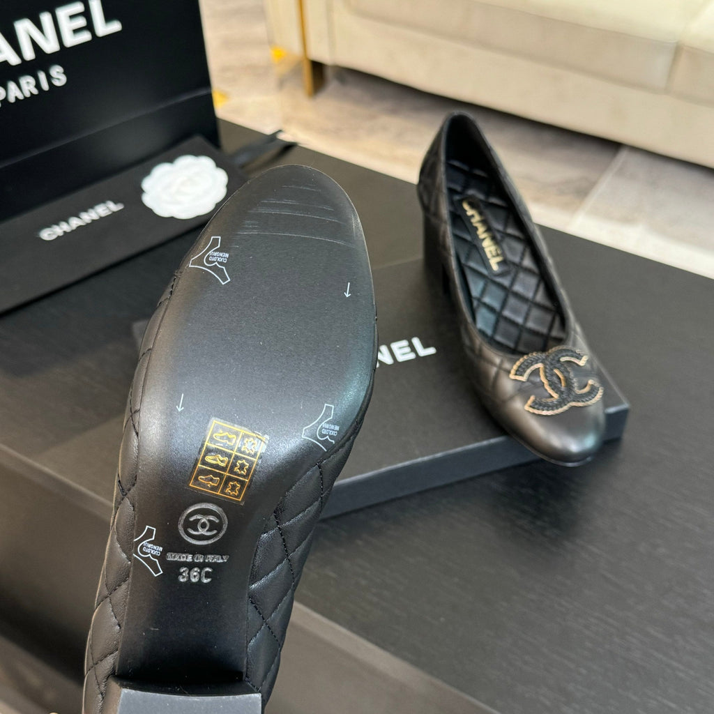 ballet flat with high heel 7cm black quilted lambskin
