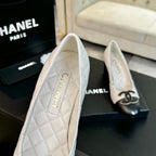 ballet flat with high heel 7cm white black quilted lambskin