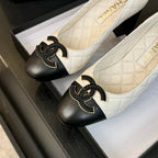 ballet flat with high heel 7cm white black quilted lambskin