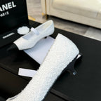 mary jane 35 pointed toe white tweed black grosgrain