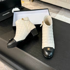 CC Ankle Boots 50mm White Black Quilted Lambskin