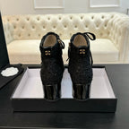 CC Ankle Boots Black Beaded Tweed Fabric And Lambskin