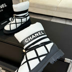 CC Ankle Boots White Mix Black Wind Cloth Quilted