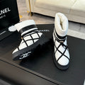 CC Ankle Boots White Mix Black Wind Cloth Quilted