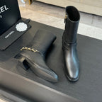 CC Short Boots 30mm Plain Black Chain Cowhide