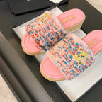 CC Slippers Pink Mix Blue Red Wool And Calfskin