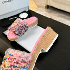 CC Slippers Pink Mix Blue Red Wool And Calfskin