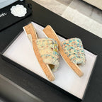 CC Slippers Beige Mix Blue Red Wool And Calfskin