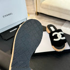 CC Slippers Black Wool And Calfskin