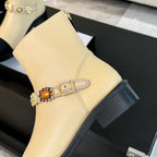 CC Short boots Beige Cowhide Mix Fabric Denim
