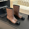CC Ankle Boots 30mm Earth Brown Calfskin Quilted