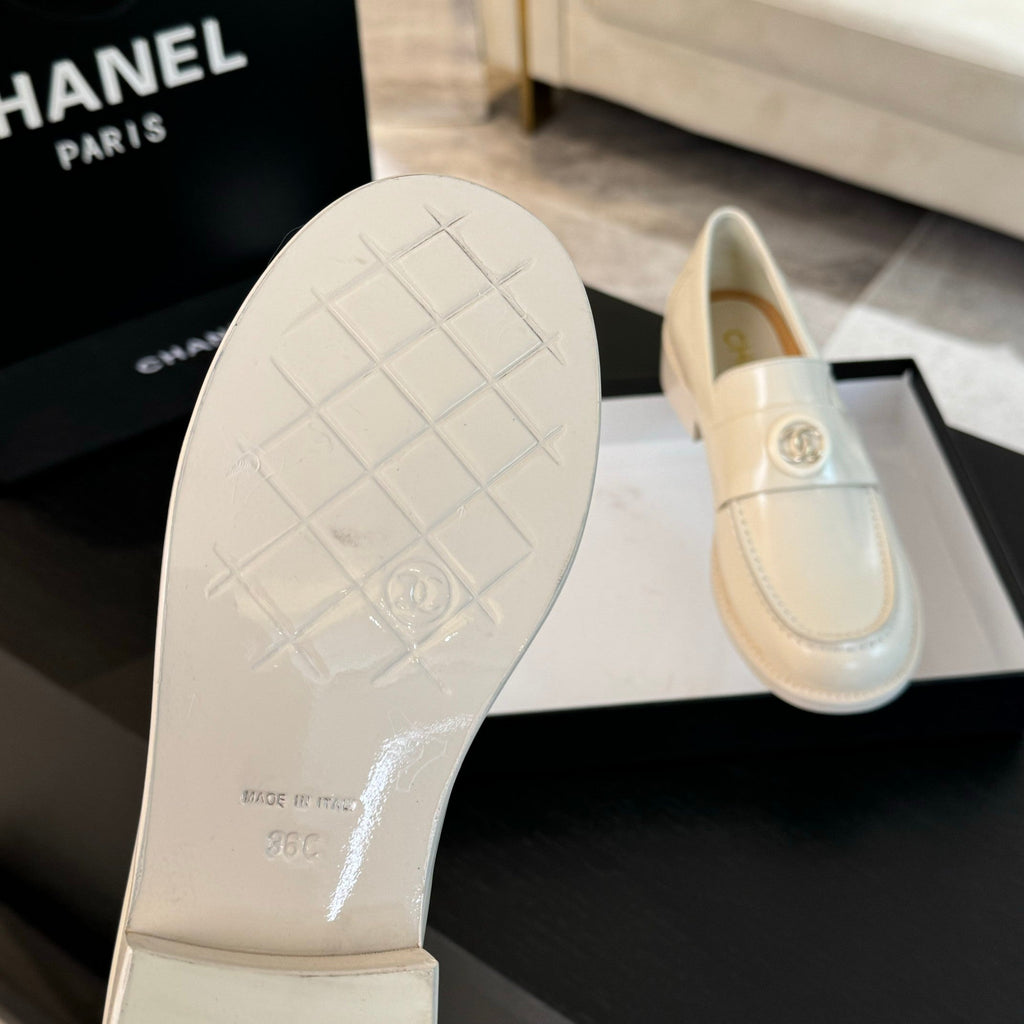 CC Moccasins Glossy White Cowhide