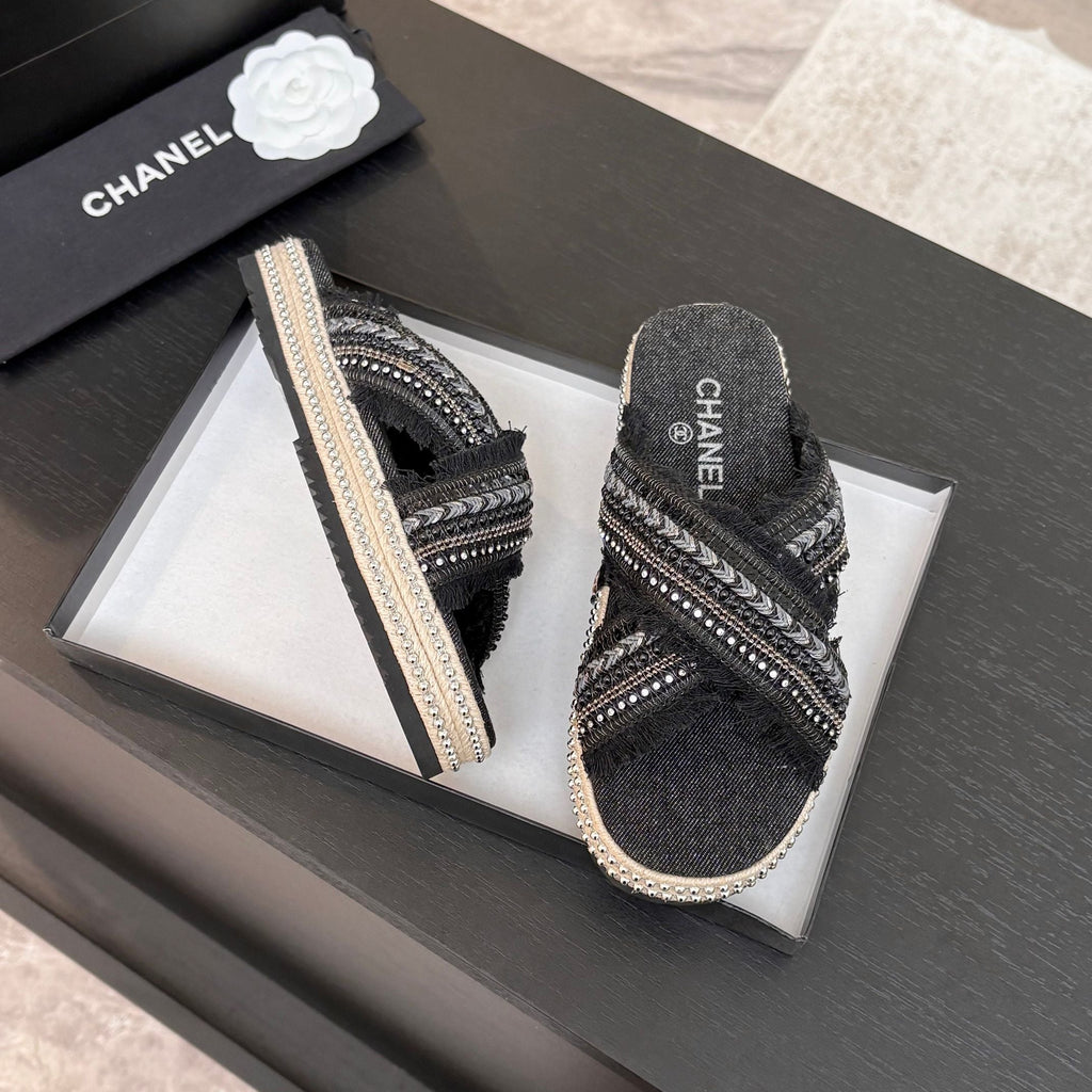 CC 25C Thick-Soled Slipper In Black Denim Space blue Fabric 213231