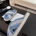 CC 25C Thick-Soled Slipper In Black Denim Steel Blue Fabric 213232
