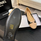 CC 25P Ballet Flat Black Beige Raffia Large Logo