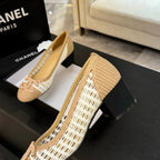 CC 25P Ballet Heel 50mm White Beige Raffia Large Logo
