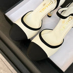 CC 25S Slingback 85mm White Calfskin Black Grosgrain