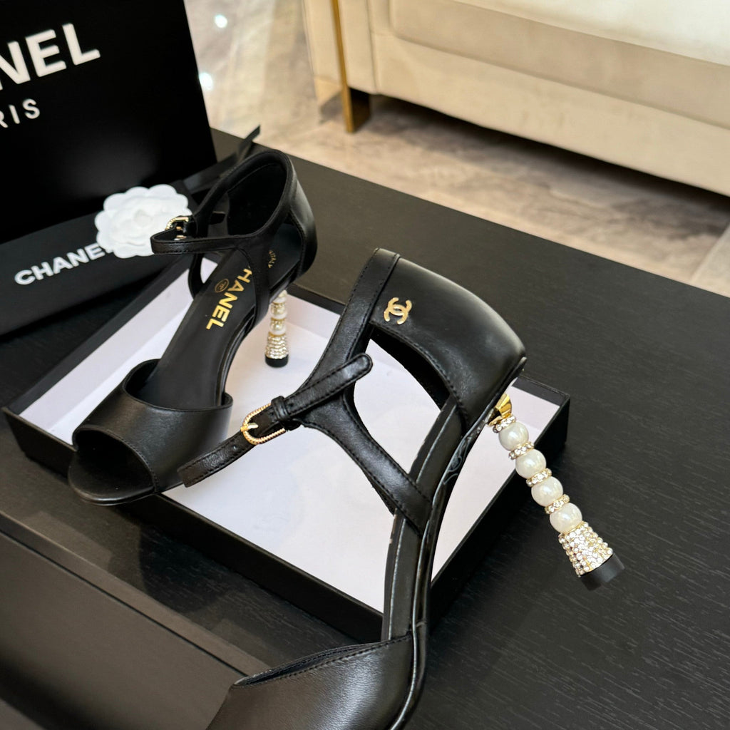 CC 25S Sandal Heel 85mm Black Calfskin