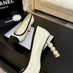 CC 25S Pump 85mm White Calfskin Black Grosgrain